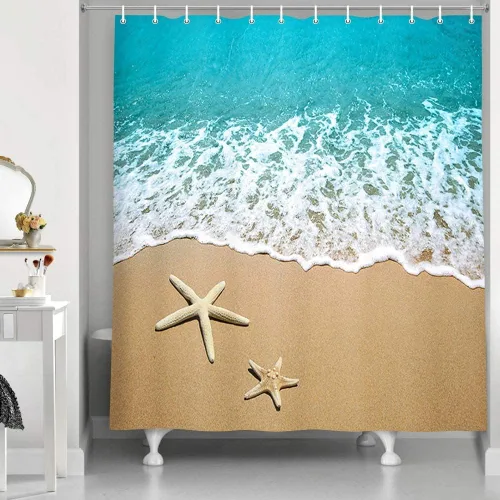 Vista 9 de NYMB Divertida cortina de ducha de gato para baño de niños, genial gato montando ballena, tiburón en olas del océano, cortinas de ducha de tela