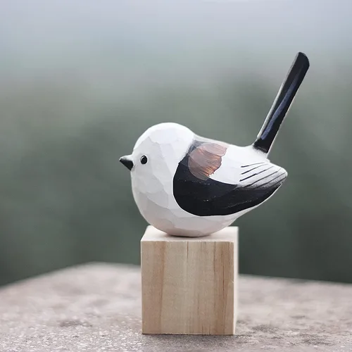 Vista 15 de Figura de pájaro de madera Azure Tit, tilo tallado a mano, marrón claro, decoración moderna para el hogar, regalo de pájaro