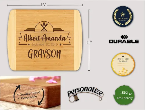 Vista 3 de Tabla de cortar de bambú, personalizable con tu propio texto, diseña tu propia tabla, regalo personalizado, Diseño 08