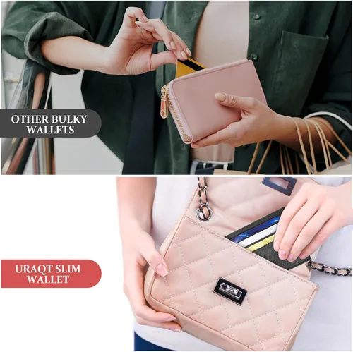 Vista 80 de URAQT Cartera para tarjetas de crédito, cartera minimalista de cuero delgado con cremallera, mini protector de tarjeta de crédito, llavero bolsillo