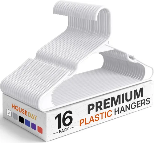Vista 13 de HOUSE DAY Perchas de Plástico Premium Paquete de 10, Perchas para Ropa que Ahorran Espacio, Colgador Resistente para Abrigos - Organizadores