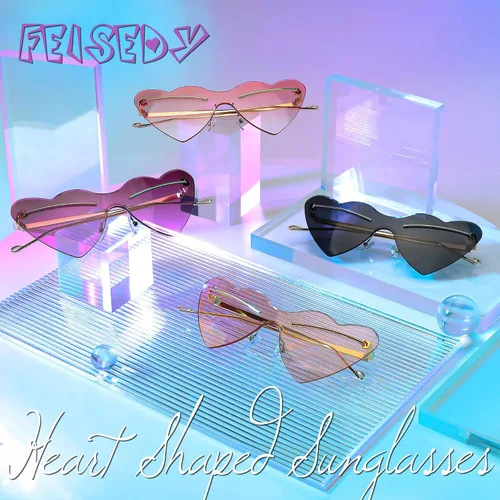 Vista 7 de FEISEDY Gafas de sol en forma de corazón, lentes de amor de moda para mujer, UV400, lentes de corte B4130