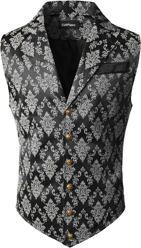 Vista 18 de VATPAVE Chaleco de traje victoriano para hombre, chaleco gótico steampunk Beige Negro