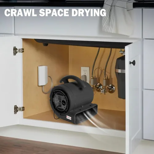 Vista 9 de MOUNTO Ventilador Air Mover de 1/5 hp de 800 cfm, ventilador de secado de pisos, motor de aire compacto de 3 velocidades con doble salida, cable