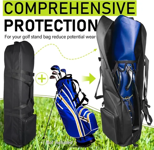 Vista 5 de Bolsa de viaje de golf para exteriores, correas de hombro desmontables y ruedas de goma, fundas de viaje plegables suaves para palos de golf, Oxford