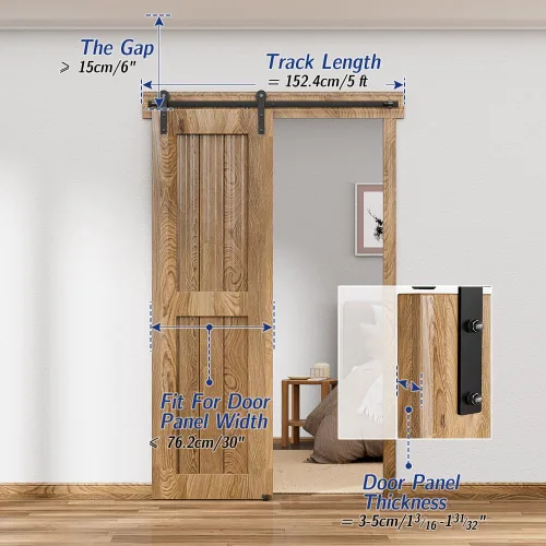Vista 3 de Kit de herrajes para puerta corrediza de granero de 60 pulgadas/5 pies, suave y silencioso, fácil de instalar, se adapta a puertas de madera