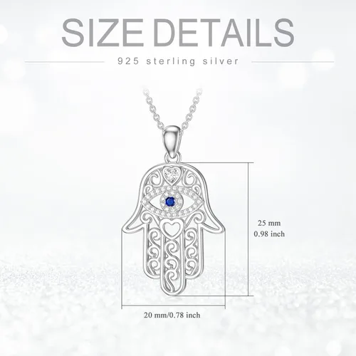 Vista 4 de Hamsa - Collar con dije de amuleto de mano de Fátima de plata de ley 925, collar con dije de Hamsa contra el mal de ojo, joyería de buena suerte