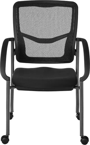 Vista 4 de Office Star ProGrid Silla apilable de lujo para visitantes con respaldo transpirable y asiento de soporte lumbar acolchado, con ruedas rodantes