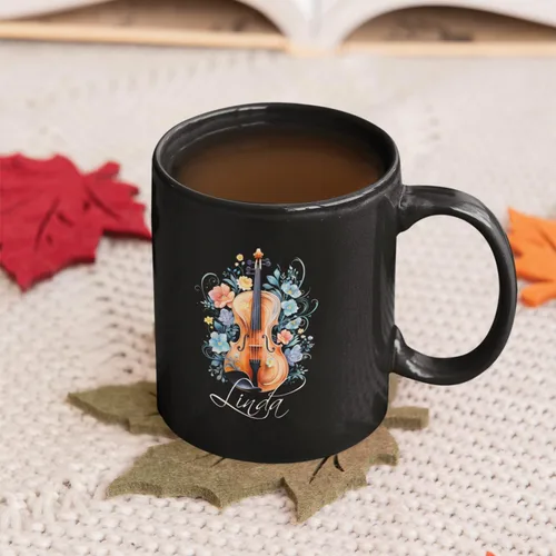 Vista 4 de Taza de instrumentos personalizada 2023, amante del violín, taza de violín personalizada con nombre, regalo para violinista, taza de violín