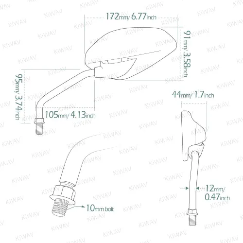Vista 4 de KiWAV Espejo de repuesto de calidad OEM para motocicleta, certificado E-Mark FD320 compatible con Ducati Scrambler 800 (15 pies) mano izquierda x 1
