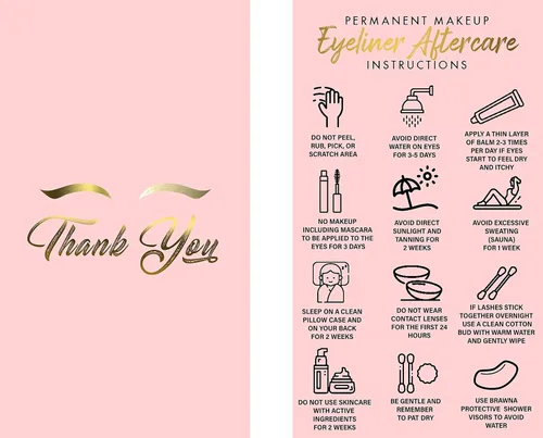 Vista 6 de BRAWNA 100 tarjetas de agradecimiento para el cuidado posterior del delineador de ojos PMU - Suministros de PMU - Kit de microblading - Negro 2-Negro