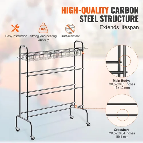 Vista 5 de VEVOR Rolling Sports Ball Storage Cart, Lockable Basketball Cage with Double Lids, Sport Equipment Holder Organizer for Indoor Outdoor, Steel
