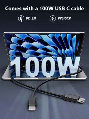 Vista 2 de Bloque de cargador USB C de 100 W, cargador rápido GaN de 4 puertos compatible con MacBook Pro, MacBook Air, Google Pixelbook, ThinkPad, Dell XPS