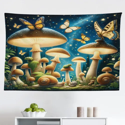 Vista 190 de Ambesonne Tapiz hippie, abrazo de hongos de ensueño y árbol de la vida místico y mandal verde, decoración de tela para colgar en la pared