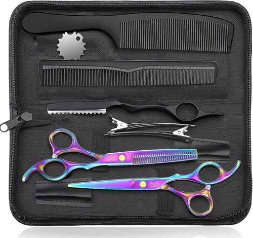 Vista 7 de JASON Juego de 10 tijeras profesionales para corte de pelo, tijeras de adelgazamiento y texturización de 6.7 pulgadas, tijeras rectas para hombres