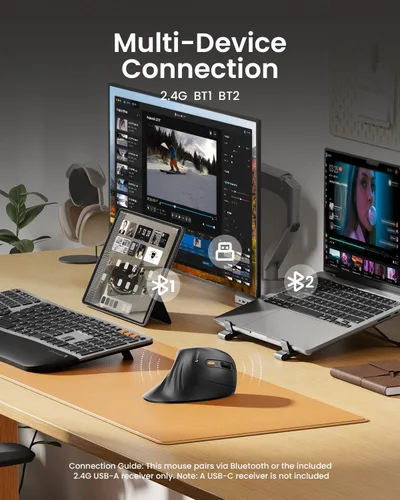 Vista 4 de ProtoArc EM11 NL Ratón vertical ergonómico inalámbrico, recargable, negro