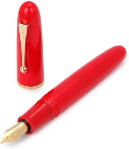 Vista 4 de Jinhao 9019 Serie DaDao Pluma Estilográfica, Tamaño 8 Plumín Mediano Heartbeat con Convertidor de Tinta Grande, Diseño Acrílico Rojo Brillante Pluma
