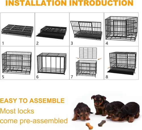 Vista 6 de Elevon Jaula resistente para perros de 42 pulgadas, a prueba de escape, jaula de doble puerta para perros grandes, perrera resistente para perros