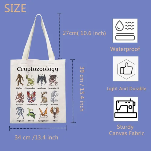 Vista 4 de TIIMG Bolsa de mano de criptozoología Cryptid Cryptid Cryptid Criatures Regalo para amantes de los biólogos (criptozoología), Blanco, Mediana