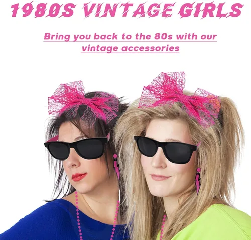 Vista 4 de Accesorios de disfraces de los años 80, vestidos de neón de estilo elegante de los años 80, conjuntos de fiesta y kits para mujeres y niños