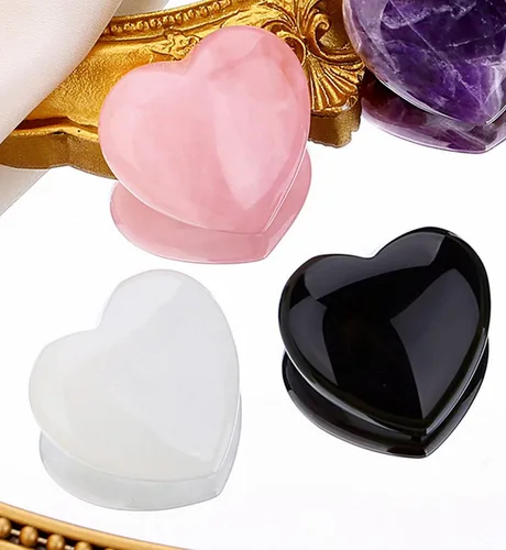 Vista 4 de QINJIEJIE 3 piezas de cristales de corazón grandes de 1.2 pulgadas, cuarzo rosa, obsidiana, transparente, natural, curativo, piedras