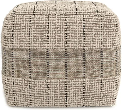 Vista 4 de SIMPLIHOME Elmer Puf cuadrado – 18 pulgadas de ancho tejido a mano yute y algodón otomano en color natural y gris, reposapiés contemporáneo