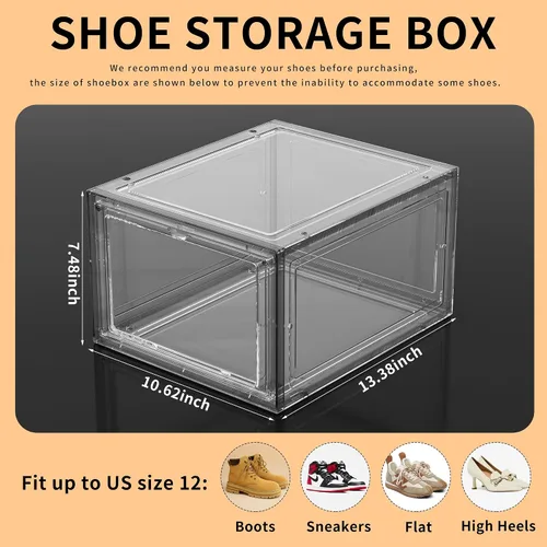 Vista 3 de Cajas organizadoras de almacenamiento de zapatos apilables de acrílico transparente, paquete de 6 unidades, estante para zapatos y sustituto