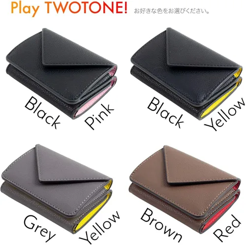 Vista 8 de MALTA Cuero auténtico Trifold Mini Billetera para las mujeres Monedero Titular de la tarjeta compacto dos tonos