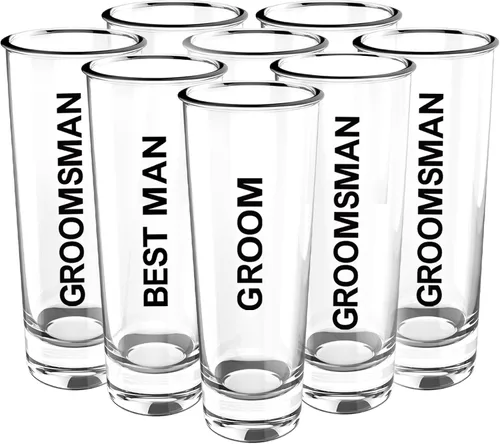 Vista 8 de Juego de vasos de chupito para padrinos de boda de 8 a 2 onzas con base pesada para whisky, tequila, vodka, regalos únicos para padrinos de boda