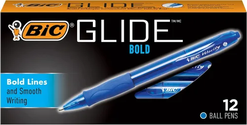 Vista 11 de BIC Glide Bolígrafos de punta gruesa azul, punta gruesa (1.6 mm), paquete de 4 unidades, bolígrafos retráctiles de punta redonda con cómodo agarre