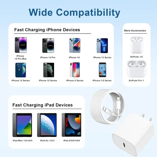 Vista 4 de Cargador para iPhone de carga rápida [certificado MFi] USB C con 2 cables USB C a Lightning de 6 pies, compatible con iPhone 14/14 Pro Max/13/13 Pro