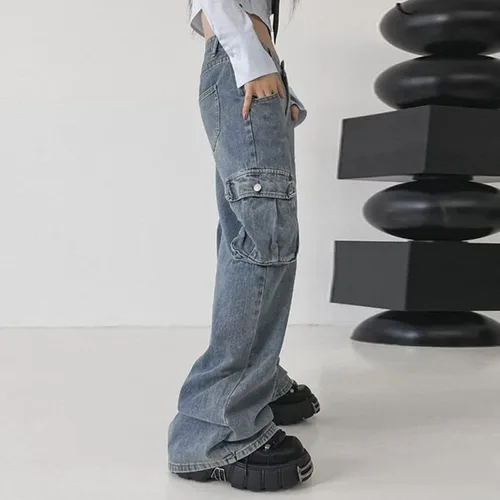 Vista 3 de Pantalones vaqueros holgados Grunge Y2K Emo Alt Cargo Pant Fairycore Demin Ropa de pierna ancha Pantalones deportivos Hiphop Streetwear