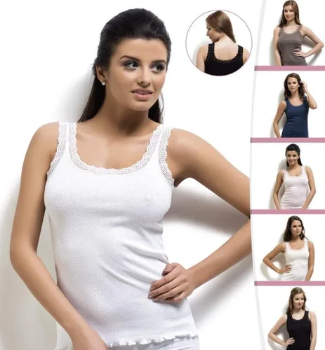 Vista 3 de VAVONNE Camisola de encaje para mujer, suave y elástica de algodón acanalado