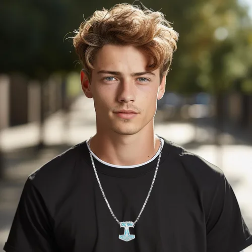Vista 96 de Joyas de turquesa para mujeres y hombres de plata de ley 925 con colgante de urna para cenizas, collar con medallón de imagen, martillo de Thor
