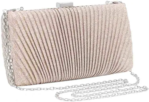 Vista 2 de Yokawe Bolso de noche para mujer, con purpurina dorada, plisado, para novia, boda, fiesta, baile de graduación