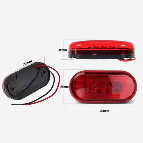 Vista 4 de Partsam 2 luces LED ámbar + 2 rojas de 12V, 10 cm x 5 cm, luz indicadora lateral ovalada para camiones, montaje en superficie, 10 diodos, luces LED