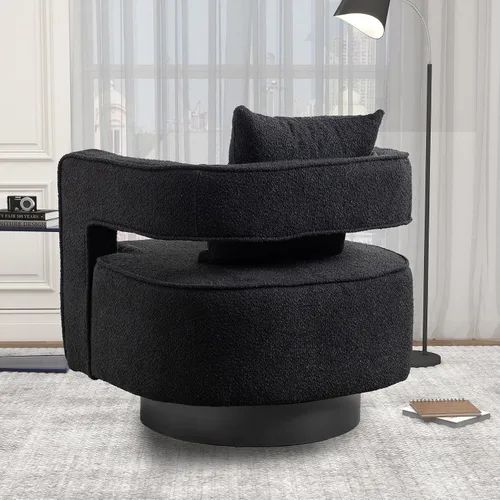 Vista 7 de Silla giratoria decorativa, silla moderna de barril para sala de estar, silla cuadrada cómoda de 360 grados con respaldo abierto, silla tapizada