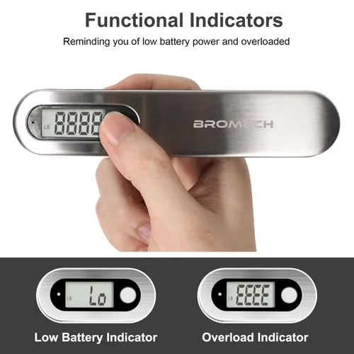 Vista 6 de BROMECH Báscula digital de equipaje, báscula de equipaje colgante de 110 libras, báscula de pesaje portátil de maleta de acero inoxidable, báscula