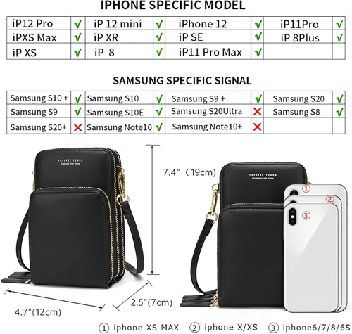 Vista 3 de Bolso chico en bandolera de mujer para celular minicartera tarjetera monedero de manohombro