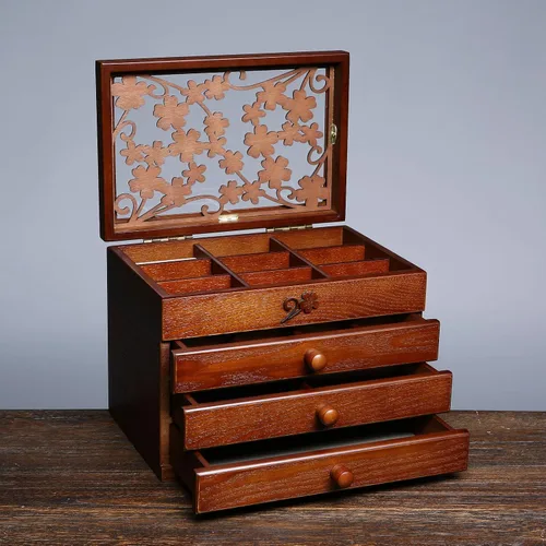 Vista 2 de Changsuo Joyero de madera para mujer, con cajones, organizador de almacenamiento de joyas mediano