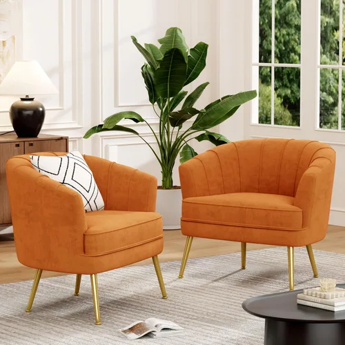 Vista 14 de Silla de acento de terciopelo Andeworld, silla de sofá individual moderna tapizada, sillón de club barrel cómodo para sala de estar con patas