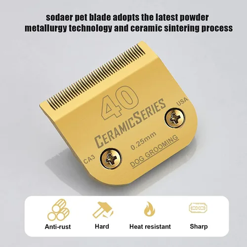 Vista 2 de Paquete de 2 cuchillas para cortar perros #40 compatibles con Andis Clippers de acero con infusión de carbono, desmontable, borde afilado