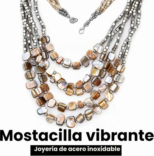 Vista 4 de Beaded Necklace, Earrings and Bracelet Jewelry Set for Women Beige