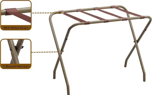 Vista 2 de KB Designs - Soporte de maleta plegable de metal con acabado dorado para habitación de invitados, hotel, dormitorio Oro