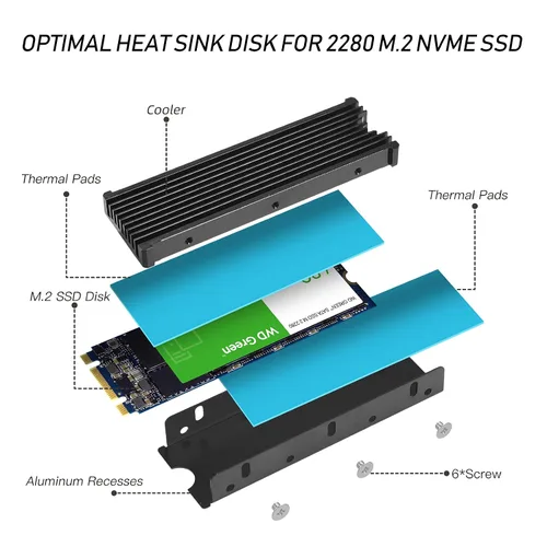 Vista 5 de M.2 PS5 SSD NVMe Disipador de calor para Samsung 990 980 Pro 970 EVO Plus SN570 SN750 SN850 Firecuda 530 NVME o SATA m2 2280 SSD Disipador de calor
