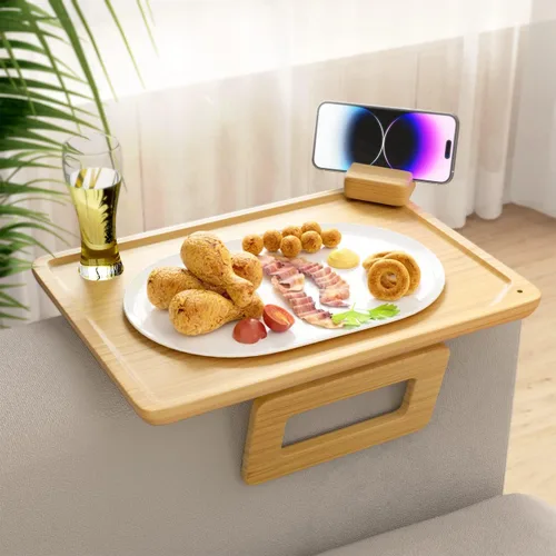 Vista 16 de Smatdecis Bandeja de brazo para sofá, mesa de clip para brazos, mesa de bandeja para reposabrazos adecuada para bebidas caseras, comida rápida, Negro