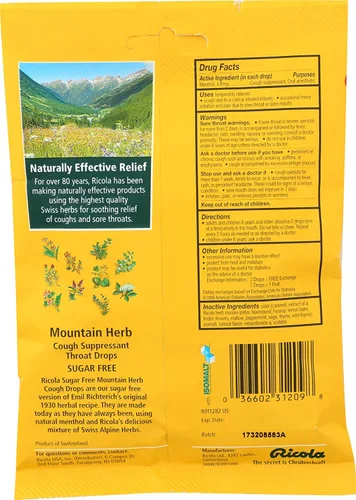Vista 3 de Ricola Gotas de garganta sin azúcar Original Swiss Herb - 19 unidades, paquete de 2