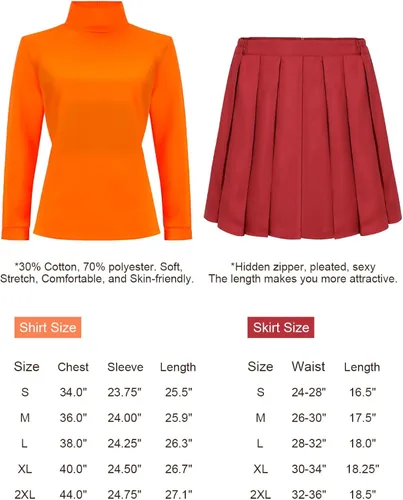 Vista 5 de MSISILY Disfraz de Velma para adulto, disfraz de Halloween para adultos, disfraz de cosplay para mujer, conjunto de falda clásica