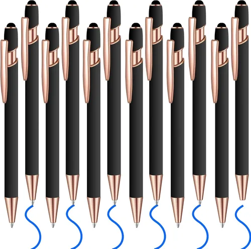 Vista 16 de 12 bolígrafos de tinta azul con punta de lápiz capacitivo, bolígrafo de metal de 0.039 pulgadas para pantallas táctiles, 2 en 1, regalo para amigos