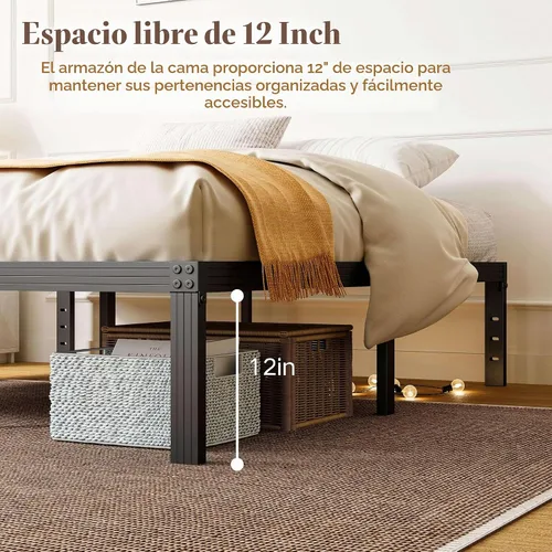 Vista 4 de ZIYOO - Base de cama tamaño Queen, base de cama con plataforma de 35 cm, listones de acero resistente de 3500 libras, diseño antideslizante,